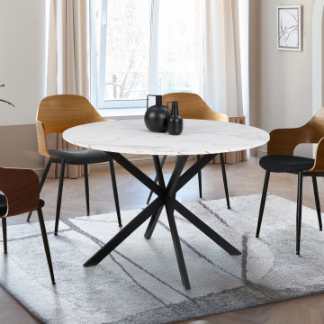 Table à manger ronde Soline effet marbre blanc et noir Ø110cm