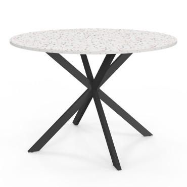 Table à manger ronde Soline effet terrazzo et noir Ø110cm