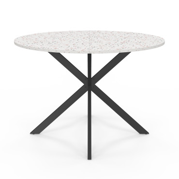Table à manger ronde Soline effet terrazzo et noir Ø110cm