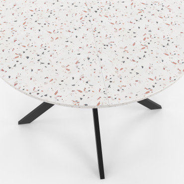 Table à manger ronde Soline effet terrazzo et noir Ø110cm