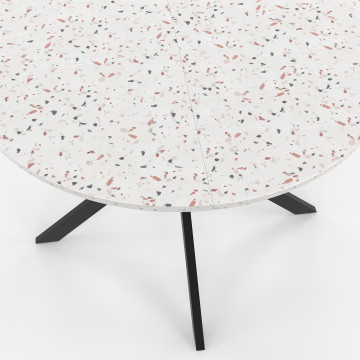 Table à manger ronde Soline effet terrazzo et noir Ø110cm