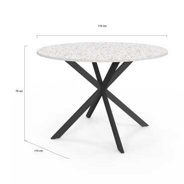Table à manger ronde Soline effet terrazzo et noir Ø110cm