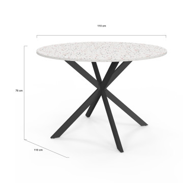 Table à manger ronde Soline effet terrazzo et noir Ø110cm