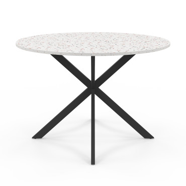 Table à manger ronde Soline effet terrazzo et noir Ø110cm
