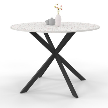 Table à manger ronde Soline effet terrazzo et noir Ø110cm