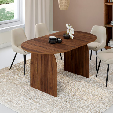 Table à manger Japandi effet bois noyer 160cm