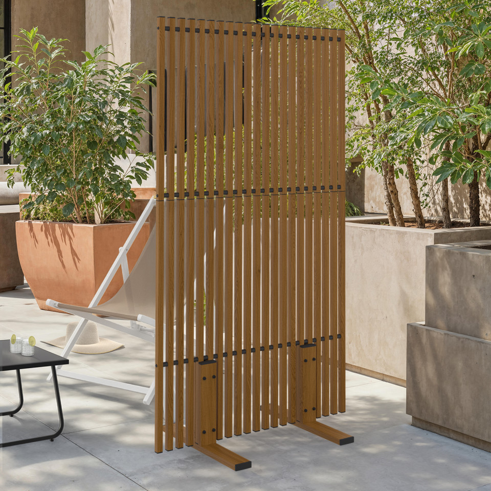 Paravent extérieur ajouré en métal effet bois 150x80cm