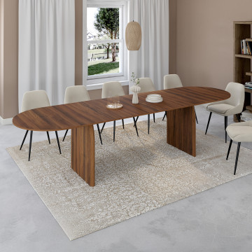 Table à manger extensible Japandi 200-300cm effet noyer