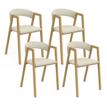 Chaises Enola avec accoudoirs en tissu beige et pieds effet bois - lot de 4