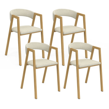 Chaises Enola avec accoudoirs en tissu beige et pieds effet bois - lot de 4