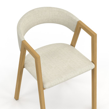 Chaises Enola avec accoudoirs en tissu beige et pieds effet bois - lot de 4