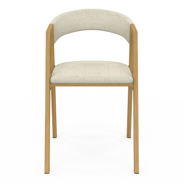 Chaises Enola avec accoudoirs en tissu beige et pieds effet bois - lot de 4