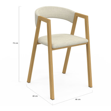Chaises Enola avec accoudoirs en tissu beige et pieds effet bois - lot de 4