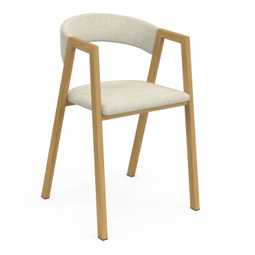 Chaises Enola avec accoudoirs en tissu beige et pieds effet bois - lot de 4