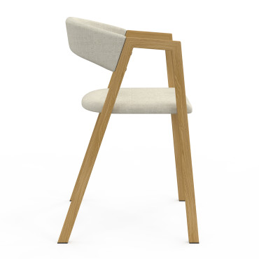 Chaises Enola avec accoudoirs en tissu beige et pieds effet bois - lot de 4