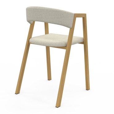 Chaises Enola avec accoudoirs en tissu beige et pieds effet bois - lot de 4
