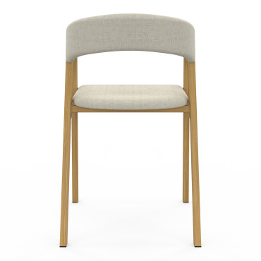 Chaises Enola avec accoudoirs en tissu beige et pieds effet bois - lot de 4