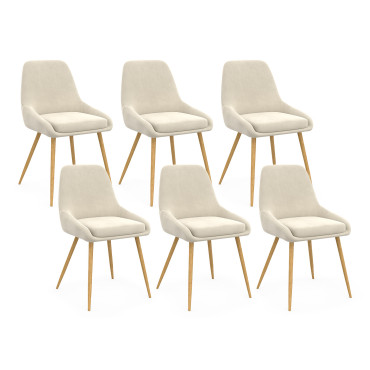 Chaises Olivia en velours crème et pieds bois - lot de 6