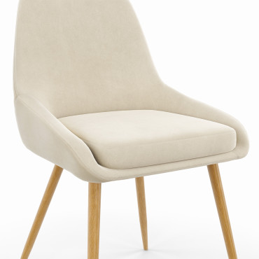 Chaises Olivia en velours crème et pieds bois - lot de 6