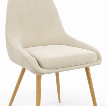 Chaises Olivia en velours crème et pieds bois - lot de 6