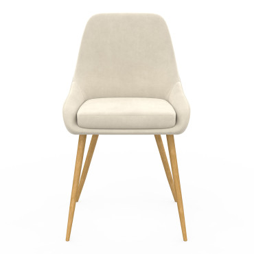 Chaises Olivia en velours crème et pieds bois - lot de 6