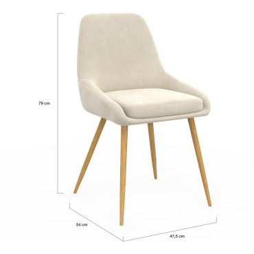 Chaises Olivia en velours crème et pieds bois - lot de 6