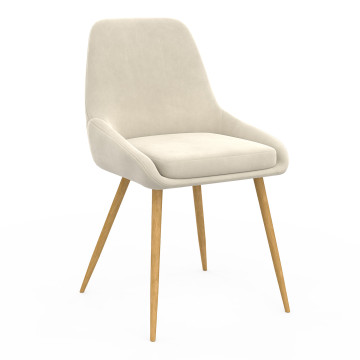 Chaises Olivia en velours crème et pieds bois - lot de 6