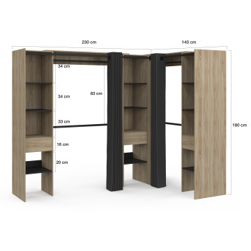 Dressing Justine d'angle 230cm effet bois
