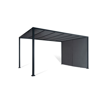 Pergola 3x4m + 2 toiles latérales coulissantes grises