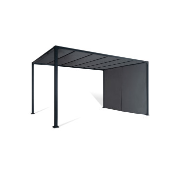 Pergola 3x4m + 2 toiles latérales coulissantes grises