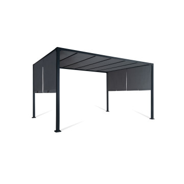 Pergola 3x4m + 2 toiles latérales coulissantes grises