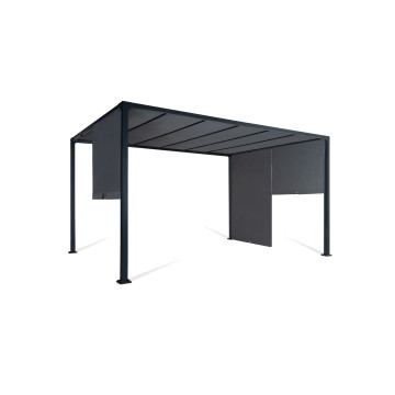 Pergola 3x4m + 2 toiles latérales coulissantes grises