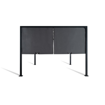 Pergola 3x4m + 2 toiles latérales coulissantes grises