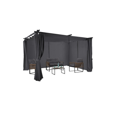 Pergola Marina 3x4m toit rétractable + 4 rideaux