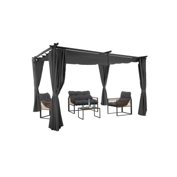 Pergola Marina 3x4m toit rétractable + 4 rideaux