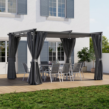 Pergola Marina 3x4m toit rétractable + 4 rideaux moustiquaires