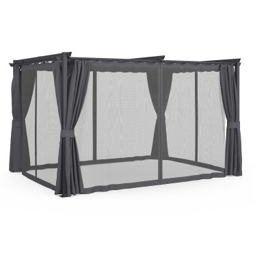 Pergola Marina 3x4m toit rétractable + 4 rideaux moustiquaires