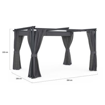 Pergola Marina 3x4m toit rétractable + 4 rideaux moustiquaires