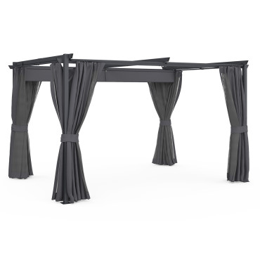 Pergola Marina 3x4m toit rétractable + 4 rideaux moustiquaires
