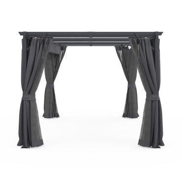 Pergola Marina 3x4m toit rétractable + 4 rideaux moustiquaires