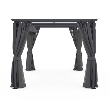 Pergola Marina 3x4m toit rétractable + 4 rideaux moustiquaires