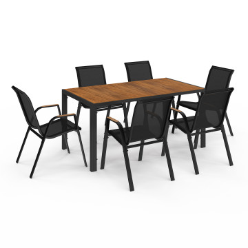 Ensemble repas Timbia 6 places verre trempé effet bois