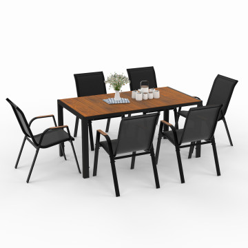 Ensemble repas Timbia 6 places verre trempé effet bois