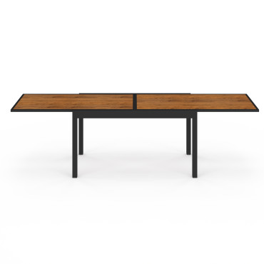 Ensemble repas extensible Timbia 12 places noir et verre trempé effet bois