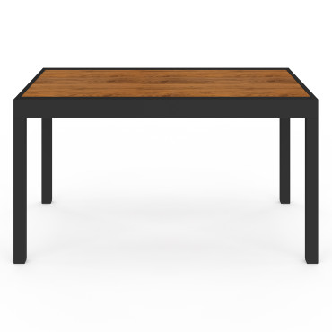 Ensemble repas extensible Timbia 12 places noir et verre trempé effet bois