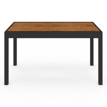 Ensemble repas extensible Timbia 12 places noir et verre trempé effet bois