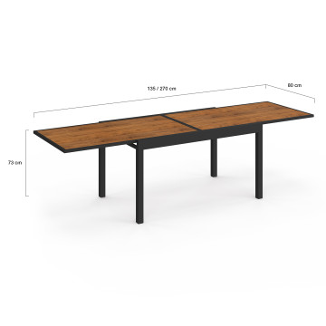 Ensemble repas extensible Timbia 12 places noir et verre trempé effet bois