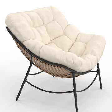 Fauteuil de jardin Lois rotin et coussin écru