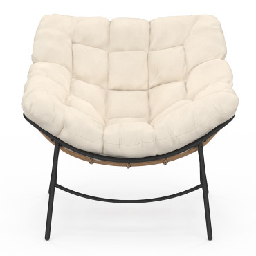 Fauteuil de jardin Lois rotin et coussin écru