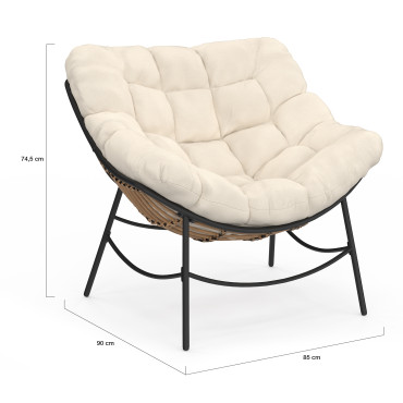 Fauteuil de jardin Lois rotin et coussin écru